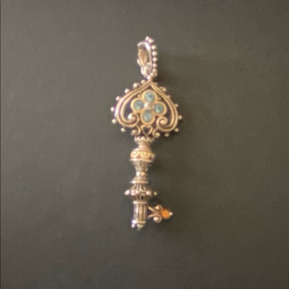 Barbara Bixby SS 18K Gold Blue Topaz key pendant with Citrine accent stone. - Picture 2 of 9
